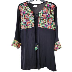 Radhe Women's Medium Blk Embroidered Cuauhtemoc Tunic Blouse‎